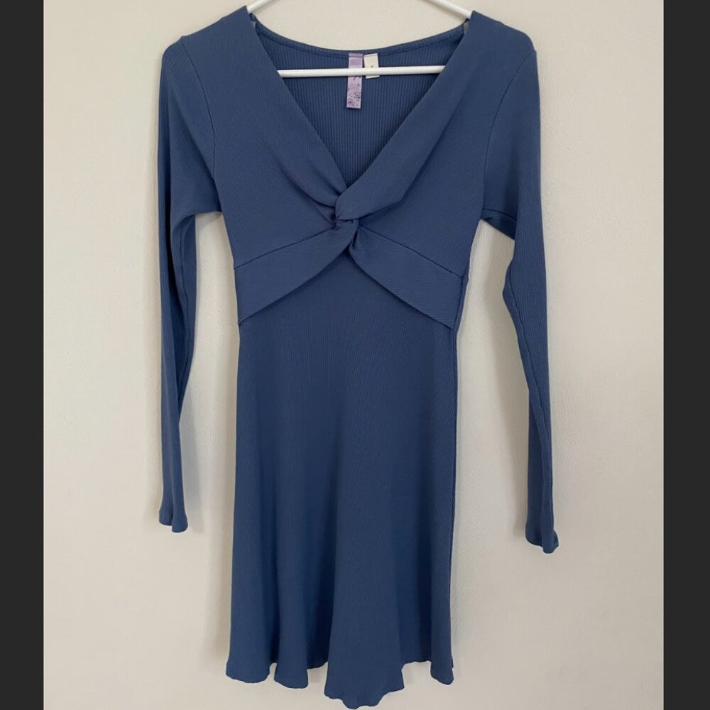 Alya Long-Sleeve Ribbed Knit Blue Bodycon Dress - Size S - For a good cause!